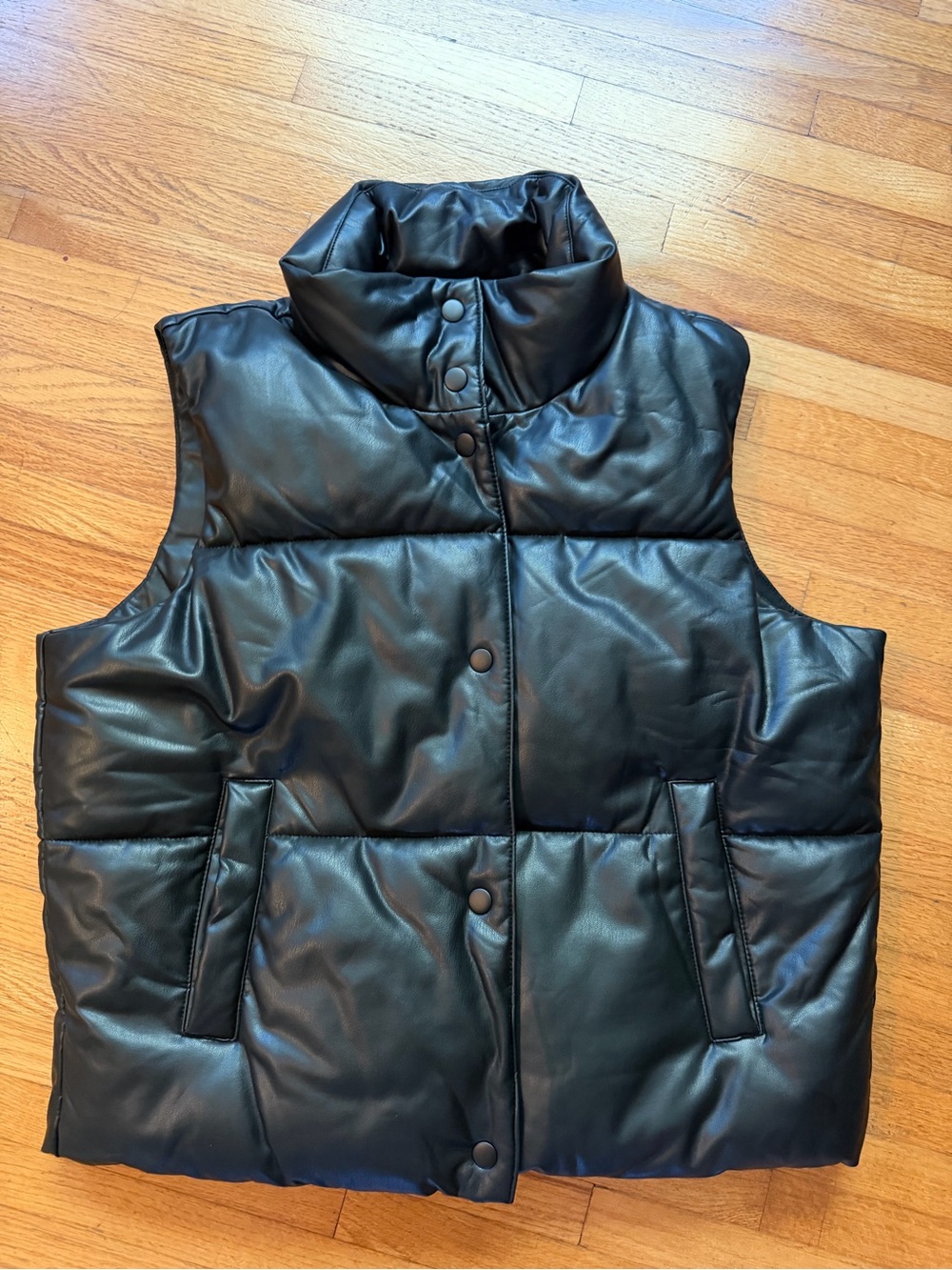 Old Navy Black Quilted Faux-Leather Puffer Vest